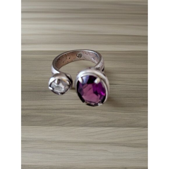 Brighton Graceful Purple Crystal Wrap Silver Plate Ring Size 7 - Picture 1 of 6